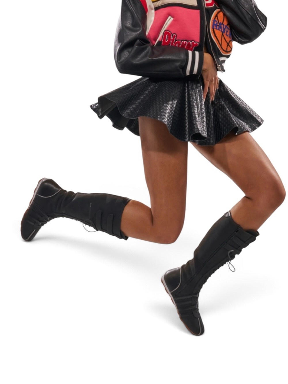 AZALEA WANG OZZY BLACK FLAT SNEAKER Lace-Up Knee-High Fashion Boots - Picture 5 of 8